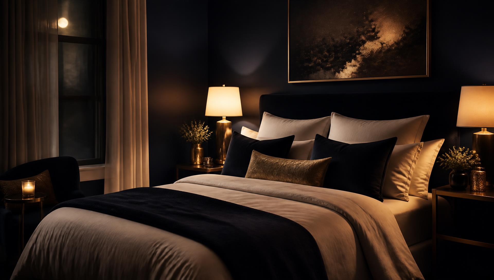 Gemütliches Schlafzimmer bei Nacht mit warmem Licht